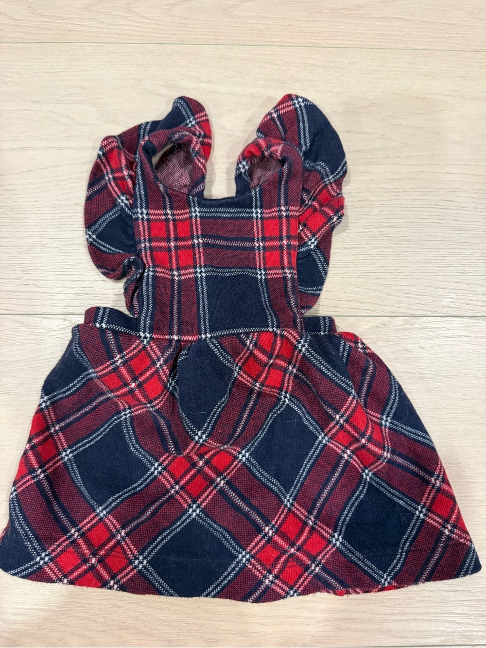 Janie and Jack Red and Navy Tartan Plaid Ruffle-Strap Skirt | 3-6 months